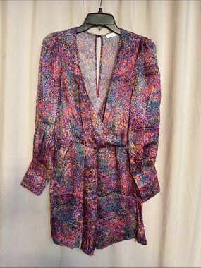 Notes Du Nord Multicolor Abstract Micro Floral Print Long-Sleeve Romper Sz. US 6
